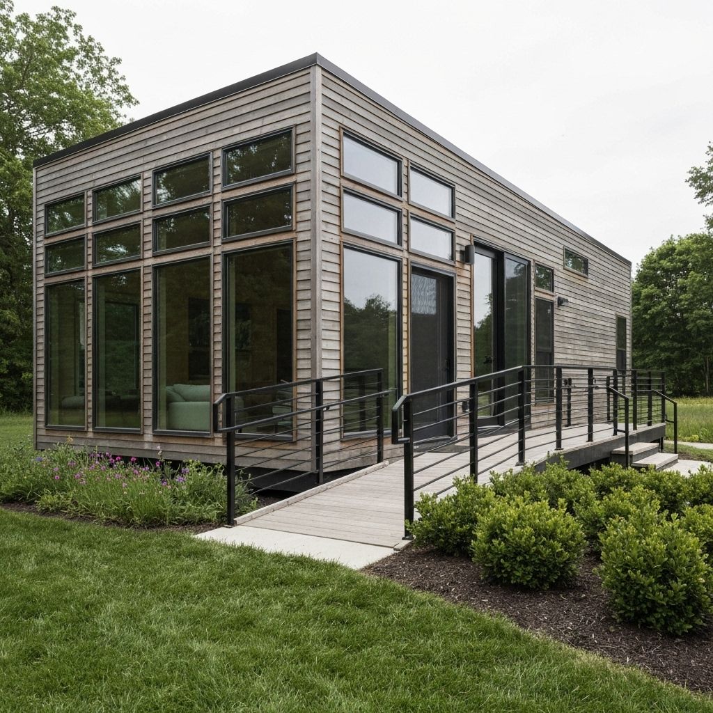 Haven tiny home with wheelchair accessible ramp and wide entrance